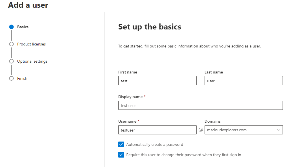 Account information - Create office 365 accounts