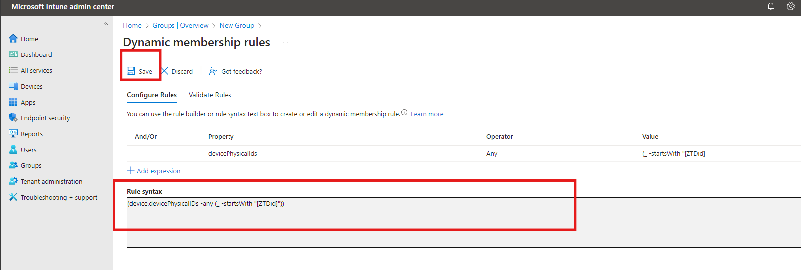 Azure AD Dynamic Groups rule syntax 