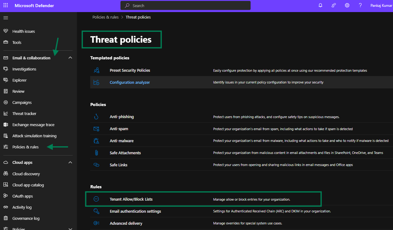 Manage Tenant Allow and Block List in Microsoft 365 Security center