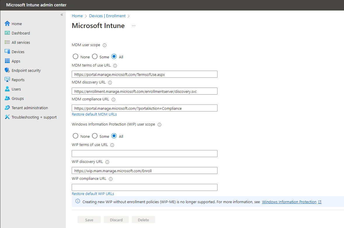 Enable Automatically Windows Devices Enrollment