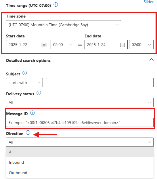 message trace directions