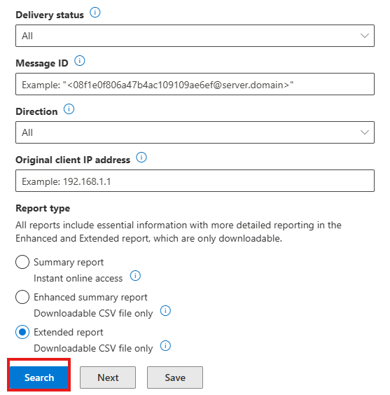 Submit the message trace search