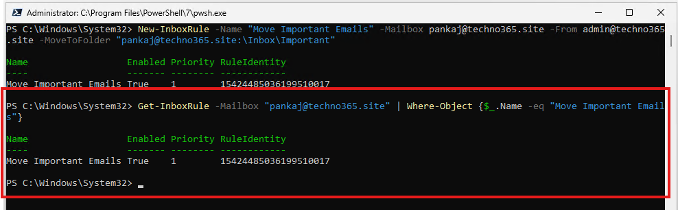 Managing Outlook rules from Exchange Online Powershell