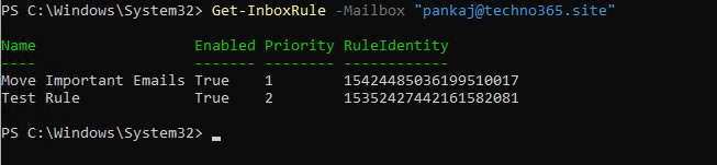 Managing Outlook rules from Exchange Online Powershell