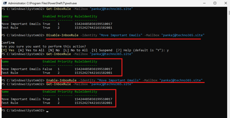 Managing Outlook rules from Exchange Online Powershell