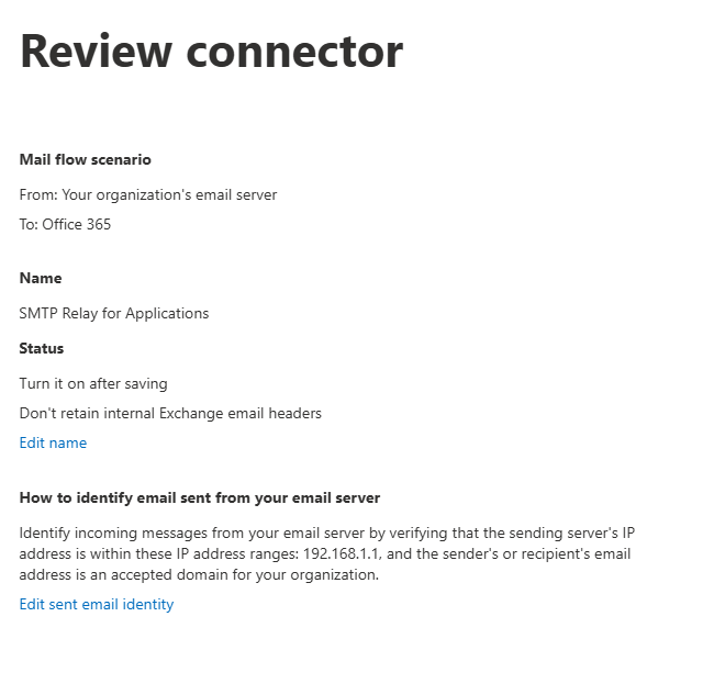 SMTP Relay in office 365 Configuration