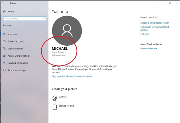 Local Admin Profile info
