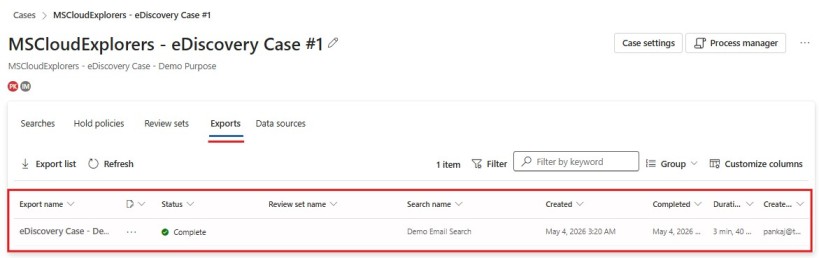 Download the Export eDiscovery Search Case
