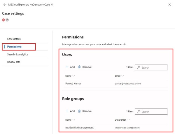 Microsoft 365 eDiscovery Case User Permissions