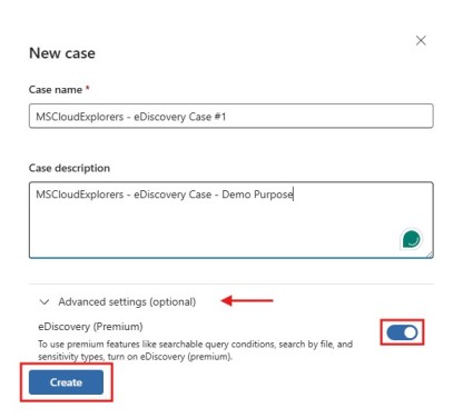 Microsoft 365 eDiscovery New Case 1