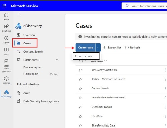Microsoft 365 eDiscovery New Case