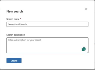 Microsoft 365 eDiscovery - Search Case Name - Description