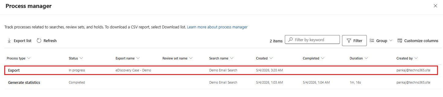 eDiscovery Search Case Export