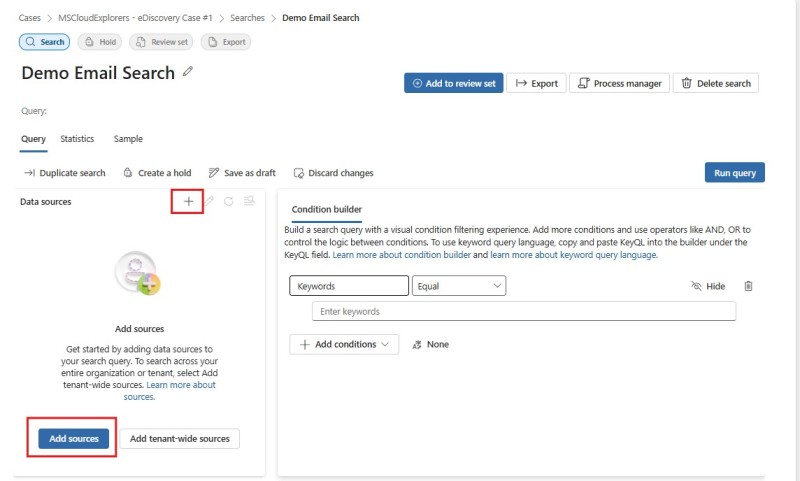 eDiscovery Search Query - Add Sources