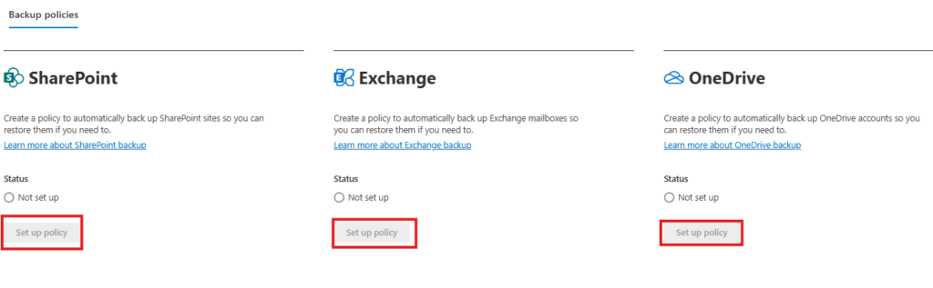Create the Policies for Microsoft 365 Backup 
