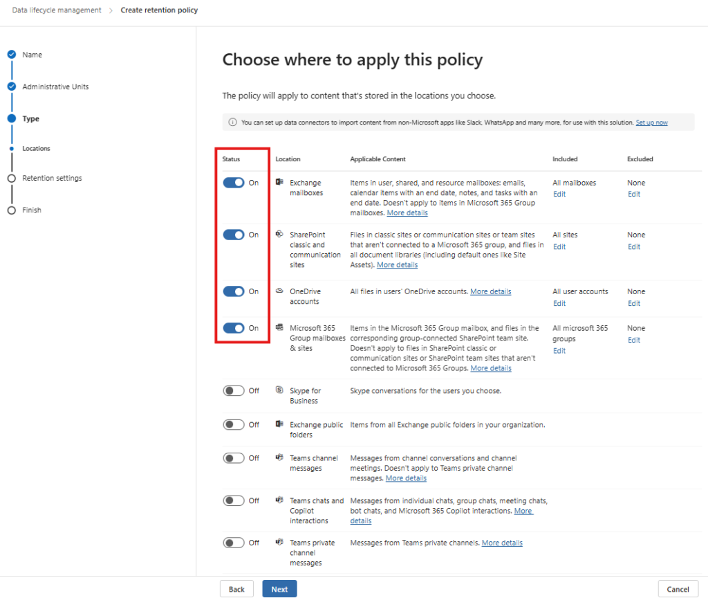 Data Retention Policy for Sharepoint, Exchange and OneDrive