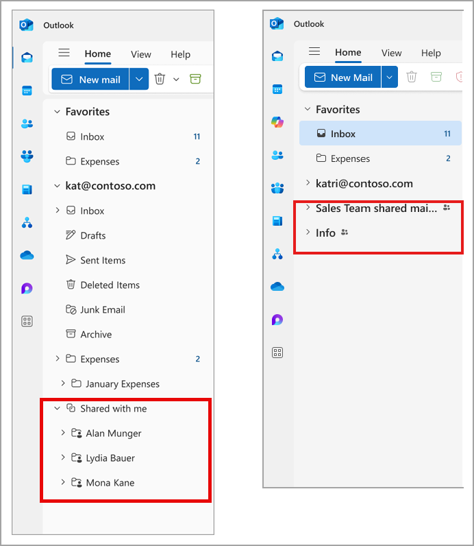 New Outlook for windows, Shared Mailbox UI update