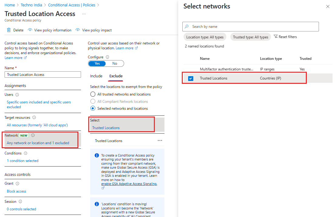 Conditional Access for Trusted locations