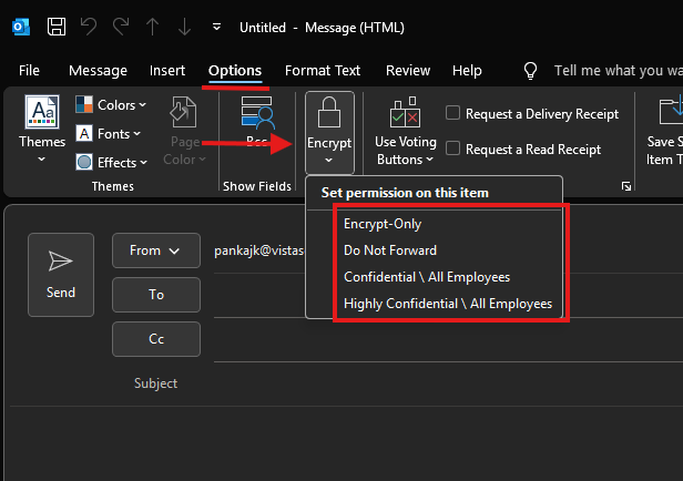 How to send encrypted email in Outlook App