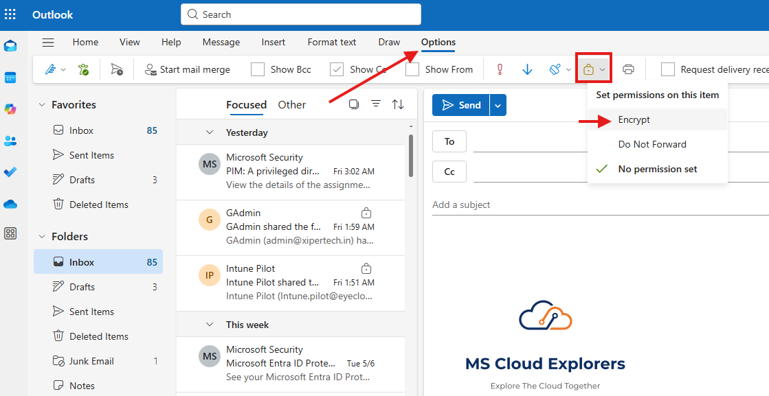 How to send encrypted email in Outlook on the web