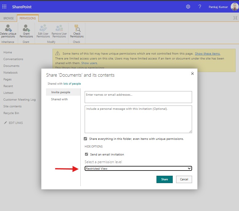 Restricted View Permission in SharePoint Online