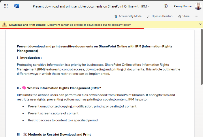 SharePoint Online Using IRM (Information Right Management)