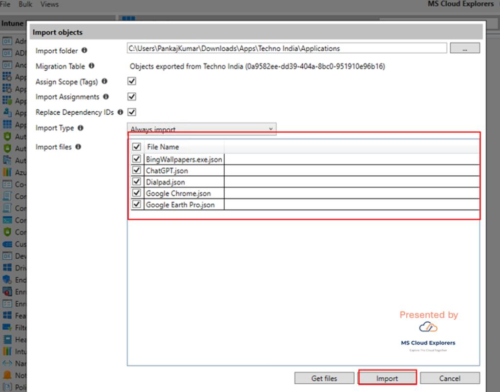 Importing the apps from JSON
