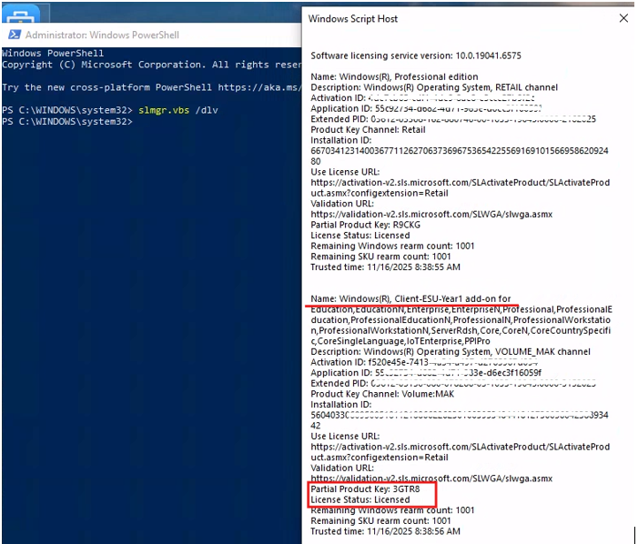 Microsoft Extended Security Updates Result on End user device