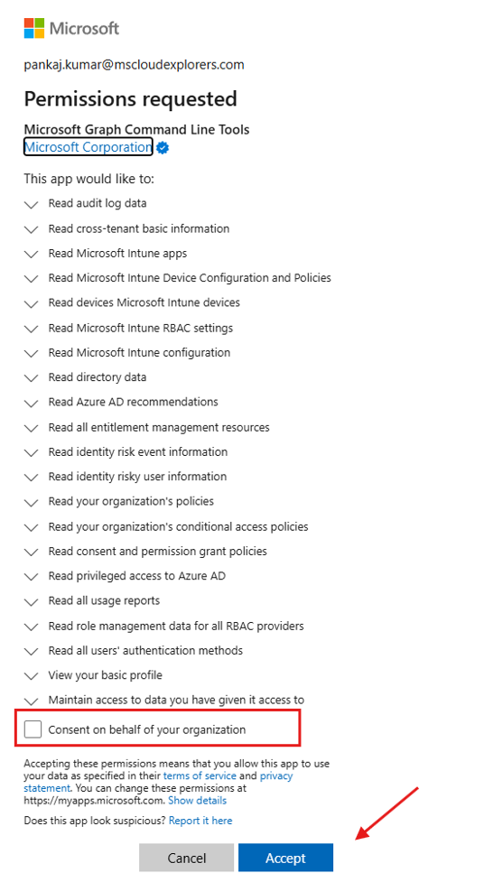 Approve the Consent for Run the Zero Trust Assessment