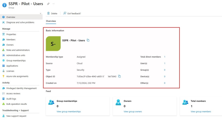 Entra ID SecurityGroup - Self-Service Password Reset