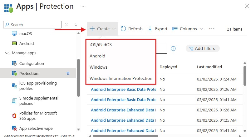 Intune App Protection Policy Platform Type