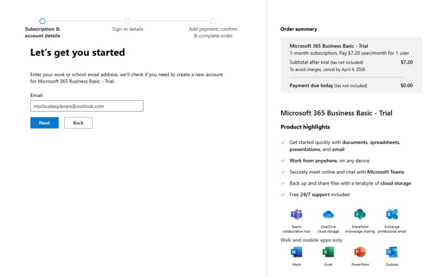 Step-by-Step how to Microsoft 365 Tenant with Personal Outlook
