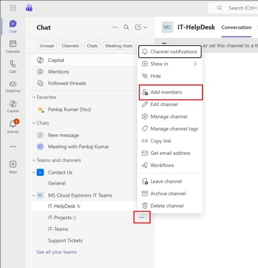 Add Members in Teams Private Channels
