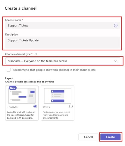 Create new Microsoft Teams Channels