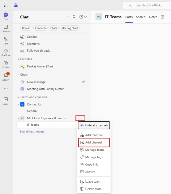 How to Create new Microsoft Teams Channels