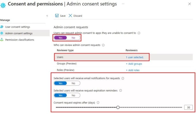 Admin Consent Permissions Settings