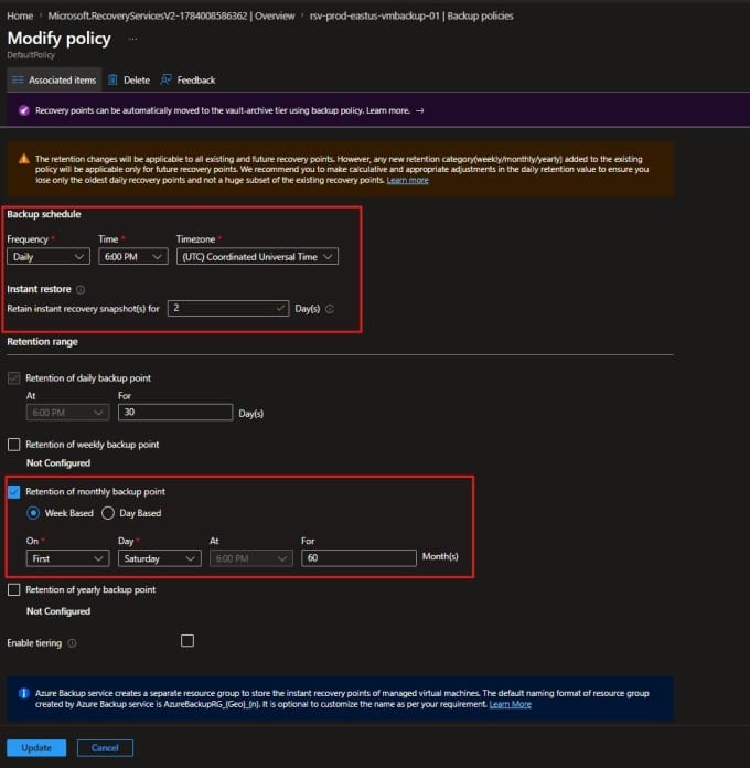 Azure Backup Policies and Retention Period