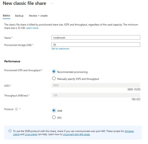 Azure Files Share Configuration