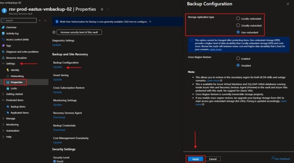 Azure Recovery Services Vault Backup Configuration