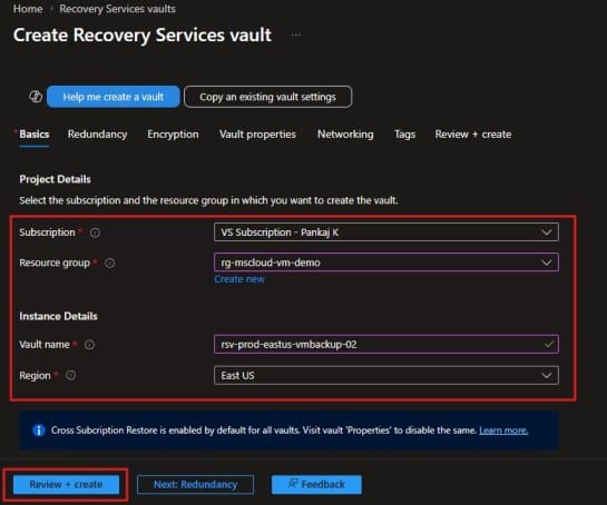 Azure Recovery Services Vault