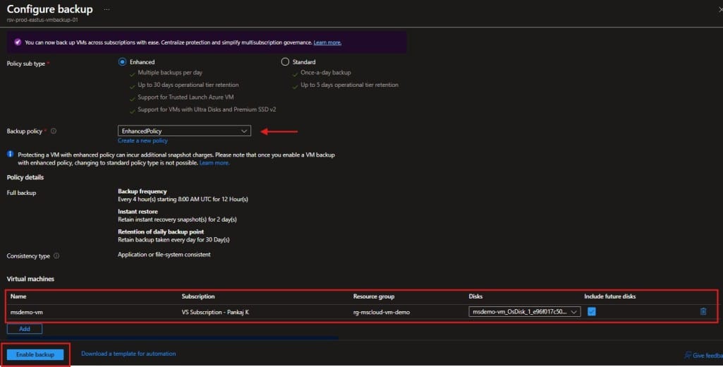 Azure Virtual Machine Backup Configuration 3