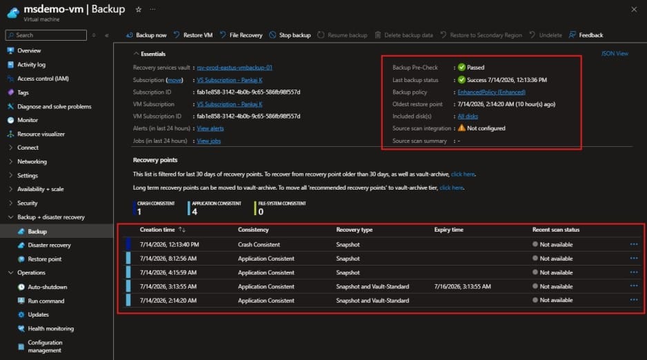 Azure Virtual Machine Backup Status