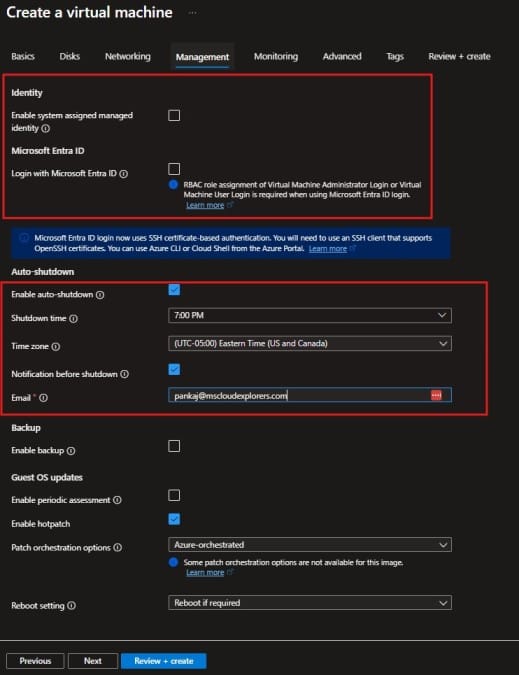 Azure Virtual Machine Management configuration