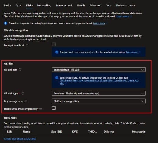 Azure Virtual Machine Scale Sets Disk size