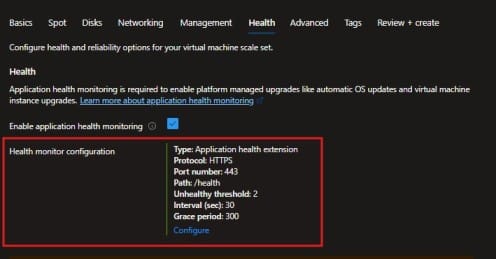 Azure Virtual Machine Scale Sets Health Monitor Configuration