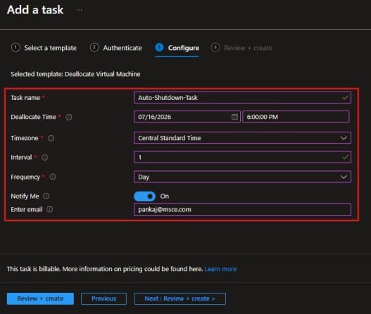 Create an Auto Shutdown Task from VM Automation Tasks 4