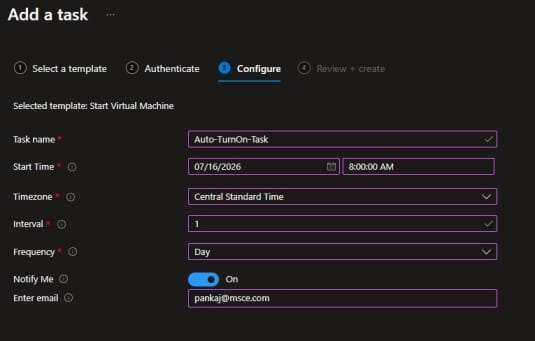 Create an Auto Turn On Task from VM Automation Tasks 3