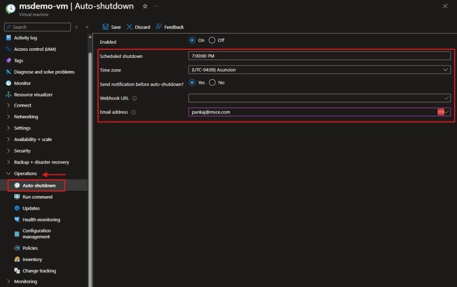 How to Configure azure virtual machine auto shutdown