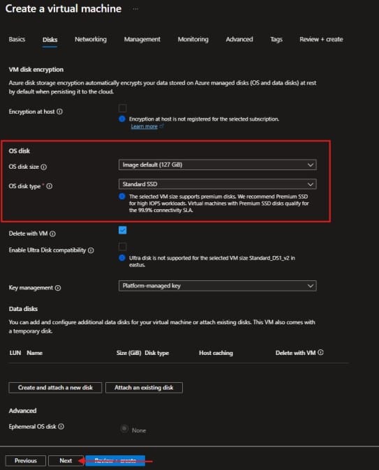 Microsoft Azure Virtual Machine Disk Configuration