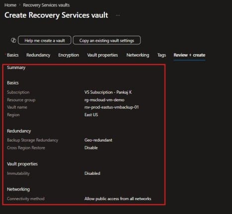 Recovery Service Vault Configuration 2